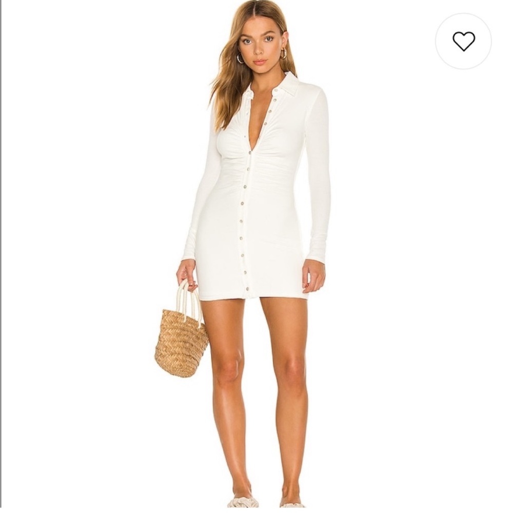 Lovers + Friends White Long-Sleeve Button Mini Dress